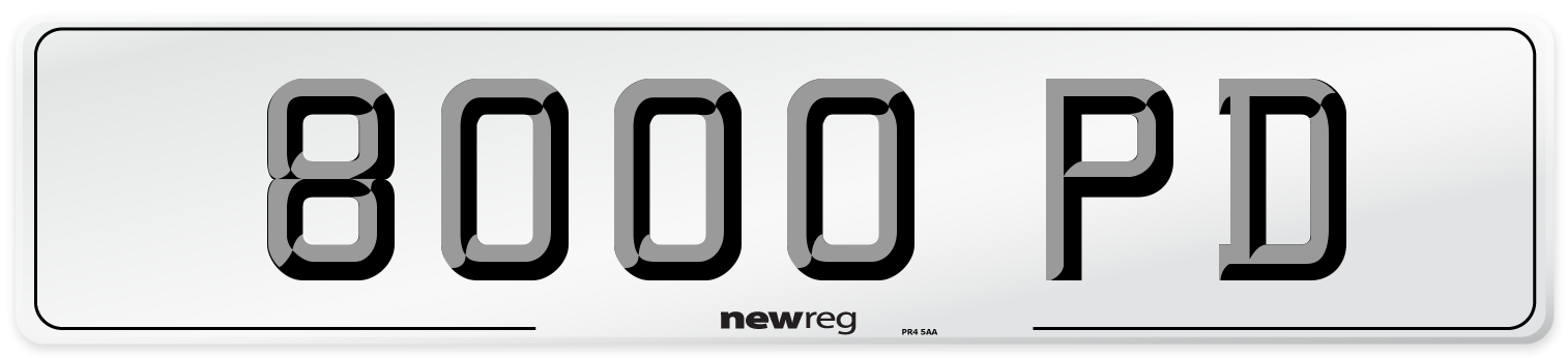 8000 PD Number Plate from New Reg